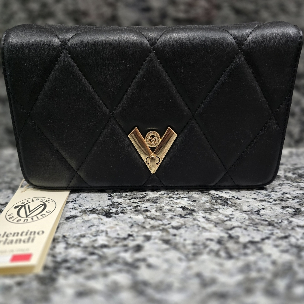 Valentino Orlandi Black and Gold Quilted Wallet